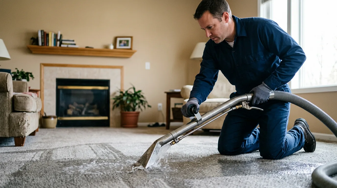 Water damage restoration technician working near Andover, NY